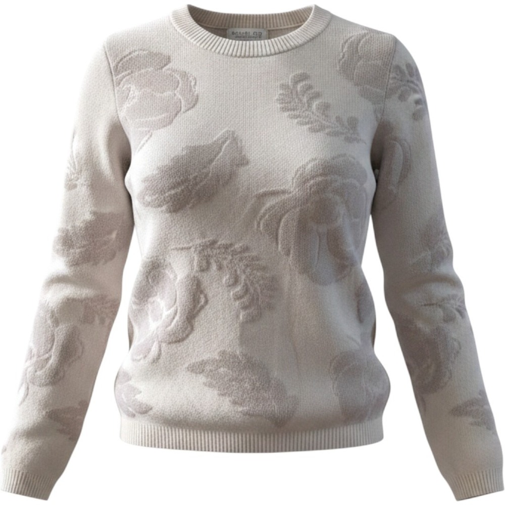 Rachel Zoe Women Cream Floral Jacquard Knit Crew Neck Pullover Sweater Size M